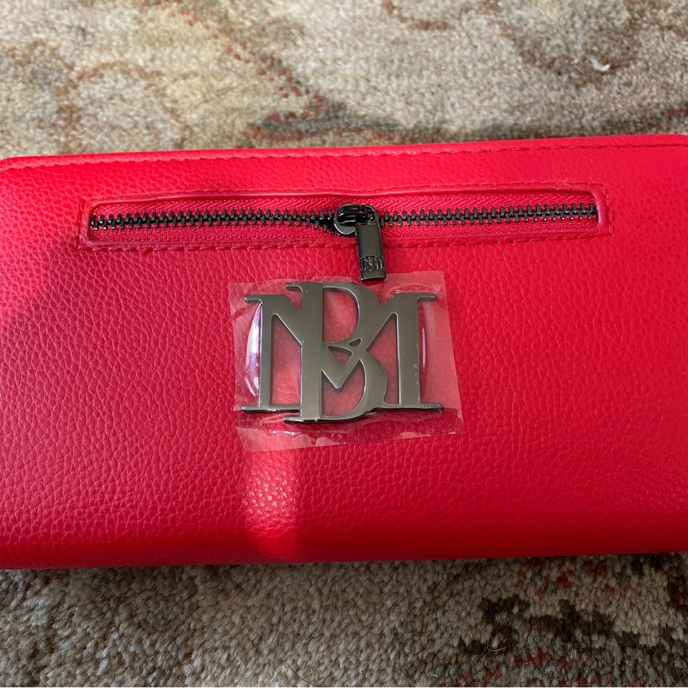 Badgley Mischka Red Leather Clutch with Metallic Logo